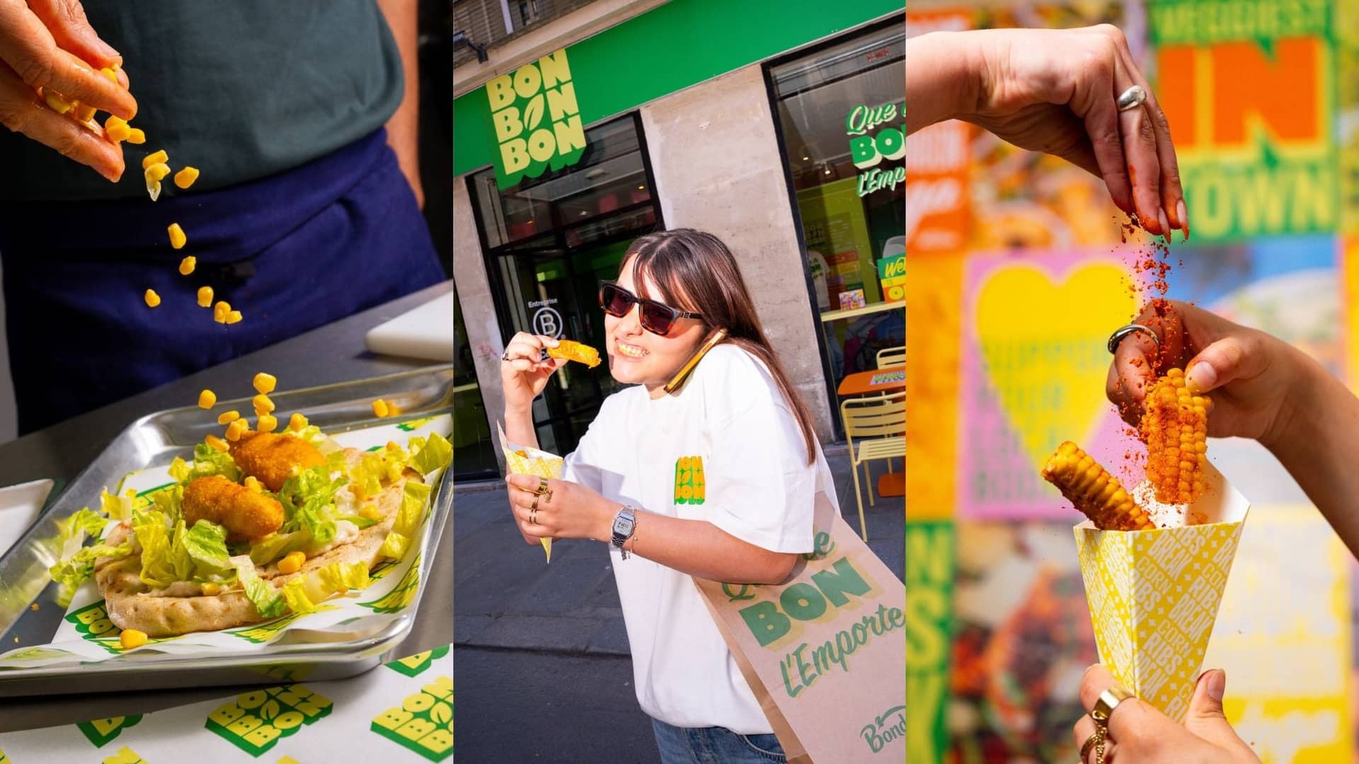 Offre food végétale du comptoir BONBONBON Bonduelle avec corn ribs et bowls à emporter