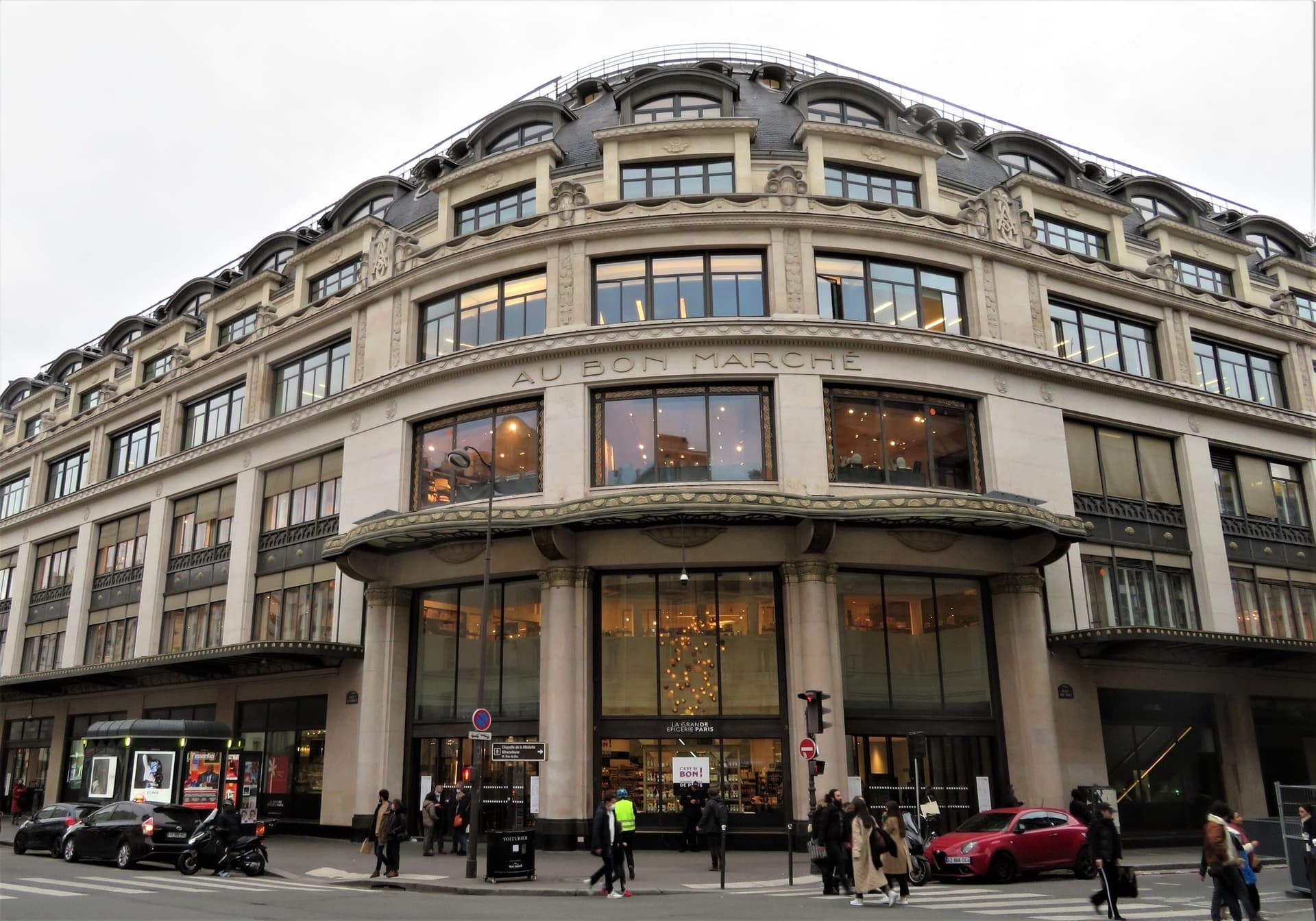 Facade of La Grande Épicerie de Paris at the corner of rue de Sèvres and rue du Bac